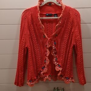 Retro crocheted open front cardigan